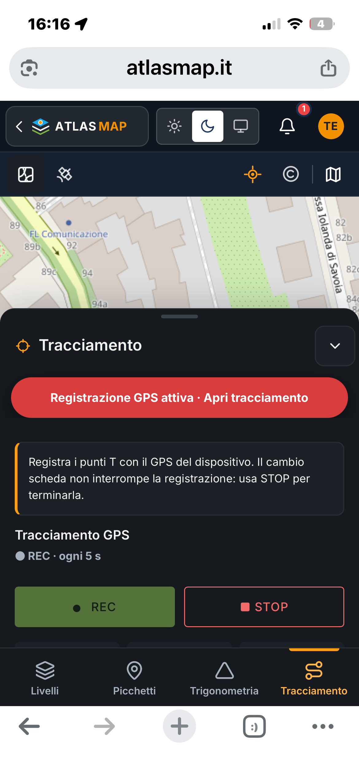 Tracciamento GPS AtlasMAP da smartphone per sopralluoghi e ricognizioni sul campo