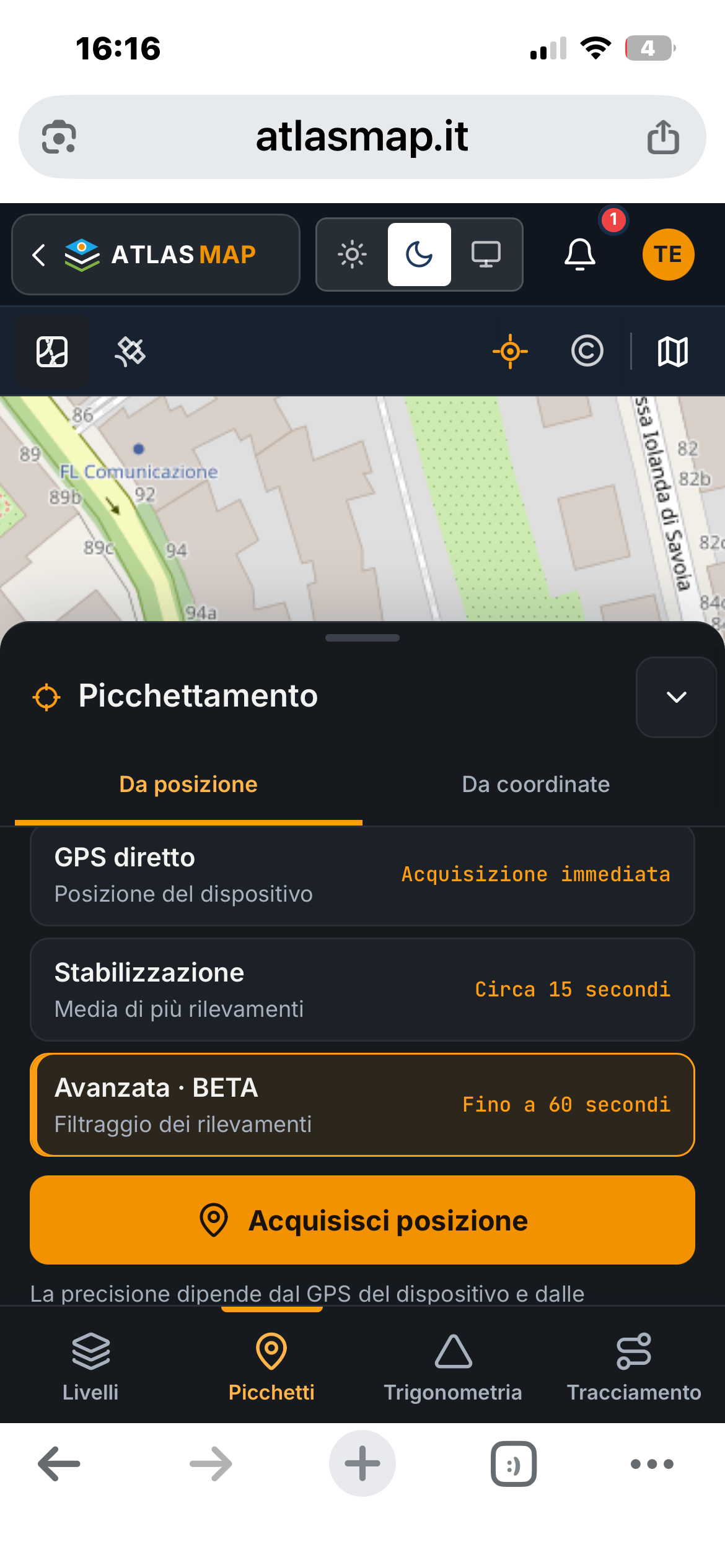 Picchettamento AtlasMAP da smartphone